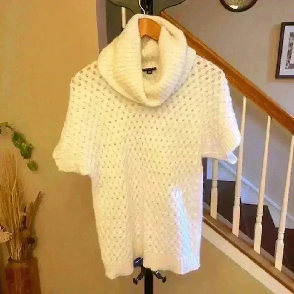 SISLEY Italy Vintage Off-White Cable-Knit Mohair Blend Cowl Neck Sweater Medium